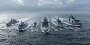 Rendering eines Marineverbands in Formation auf offener See:
