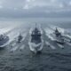 Rendering eines Marineverbands in Formation auf offener See: