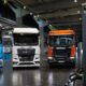 Drei E-Lkw an Milence-Ladesäule
