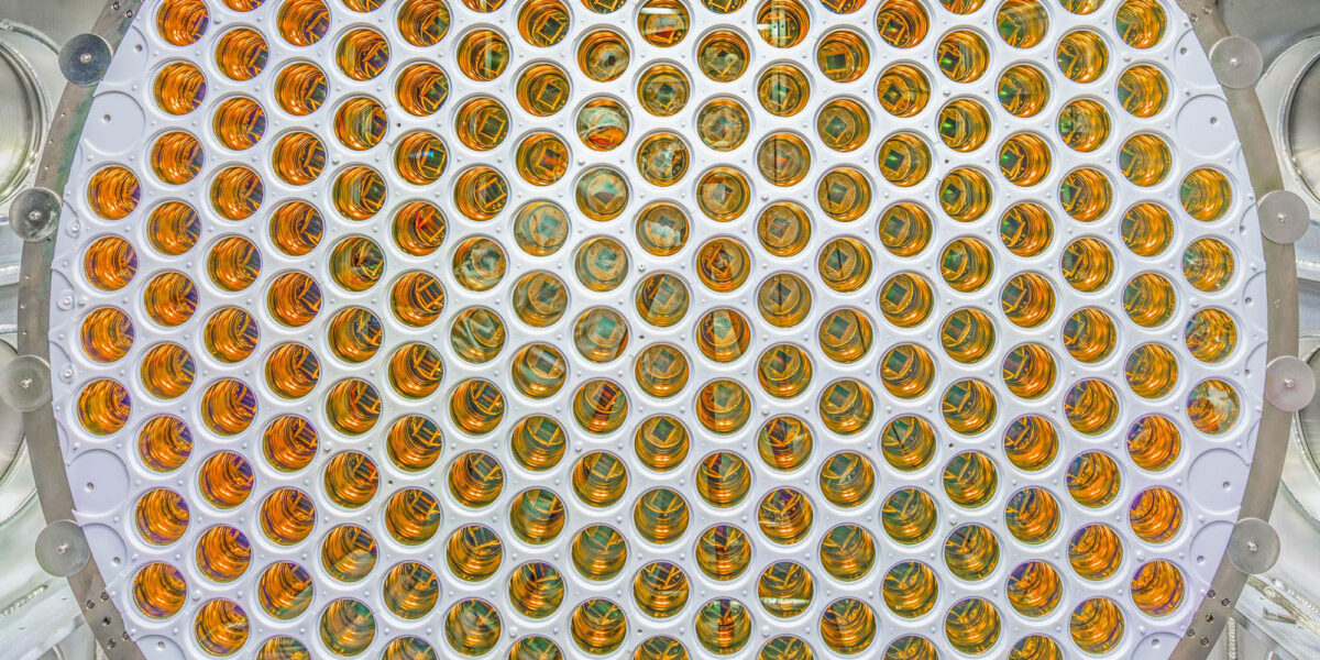 Blick auf die untere Photomultiplier-Anordnung des LUX-ZEPLIN-Detektors