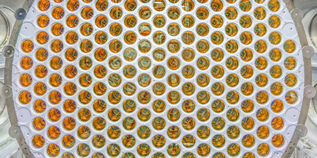 Blick auf die untere Photomultiplier-Anordnung des LUX-ZEPLIN-Detektors