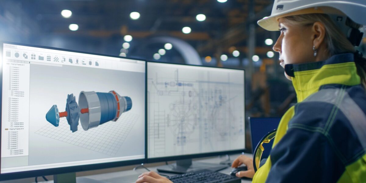 Maschinenbauingenieurin arbeitet an einem CAD-Modell