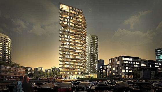 Gehoben wohnen im Öko-Hochhaus aus Holz