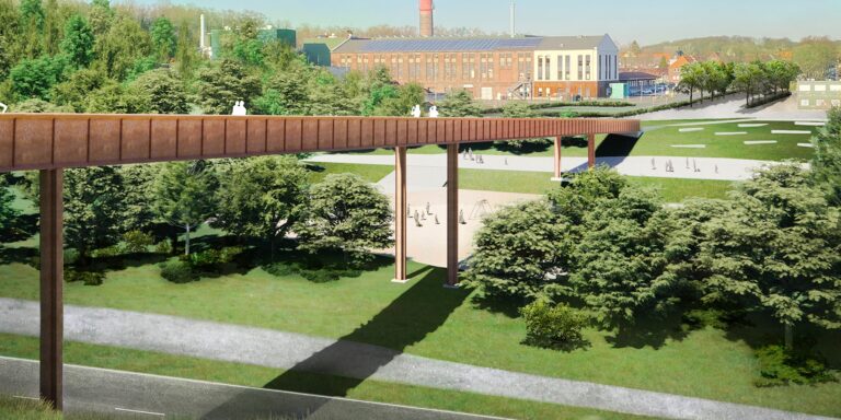 Fußgängerbrücke aus CO2-reduziertem und wetterfestem Stahl