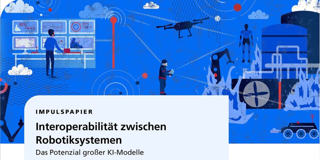 Kopf des Impulspapiers mit Robotern in blauer Farbe