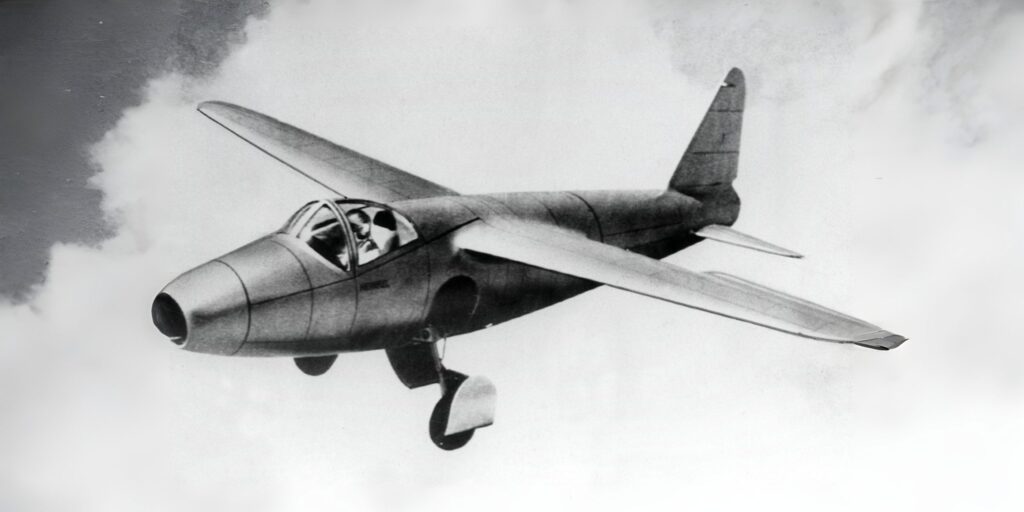 Die Heinkel He 178 beim Erstflug am 27. August 1939 in Rostock-Marienehe