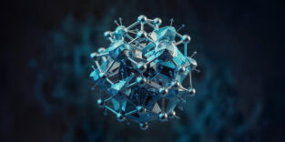 Illustration einer komplexen Kristallstruktur mit Atomen und Pfeilen für magnetische Momente in unterschiedlichen Richtungen