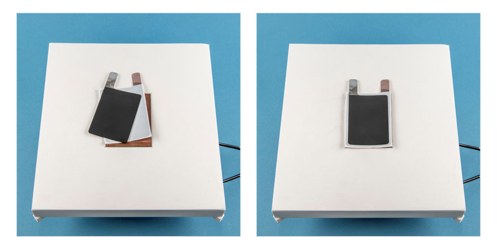 Link liegen Elektroden verschoben übereinander, rechts sind sie perfekt gestapelt
