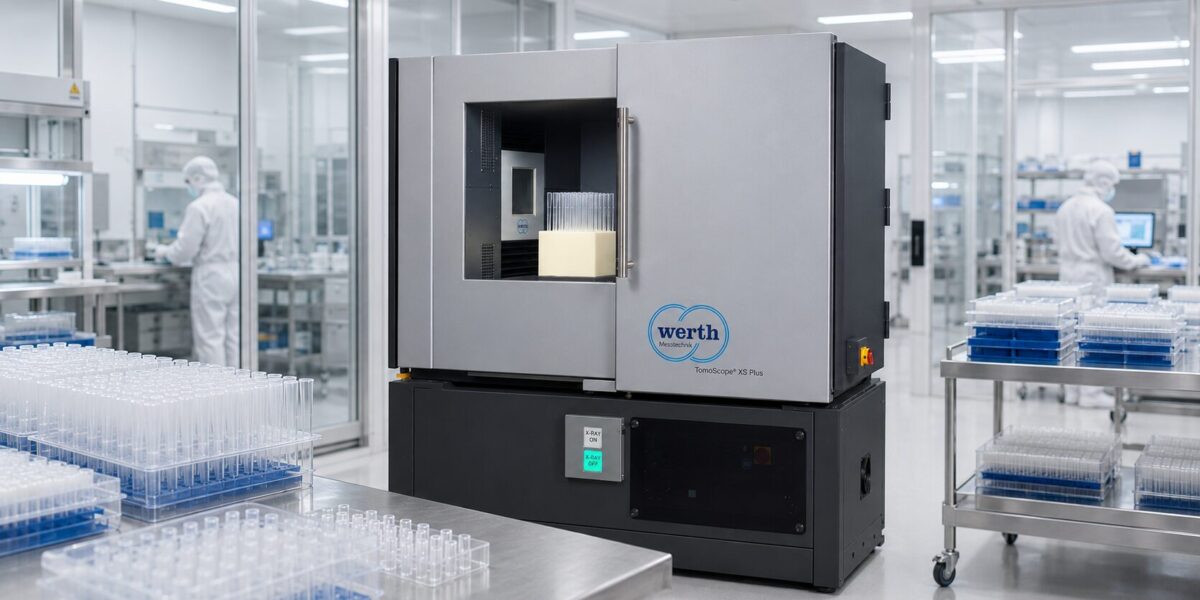 Fertigungsnahe CT-Messung: Das TomoScope XS Plus prüft Pipettenspitzen mit integriertem Werkstückwechsler direkt in der Produktionsumgebung. 