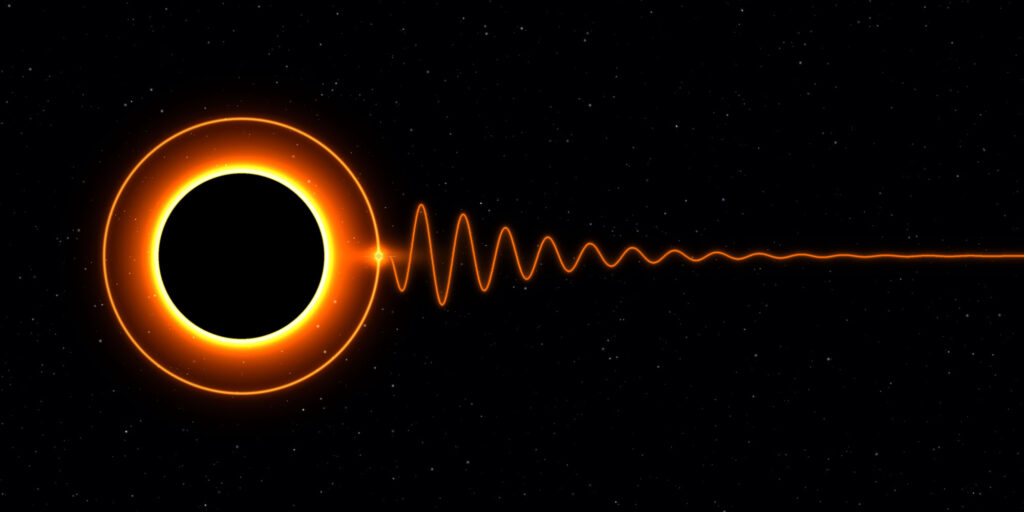 Wird ein Schwarzes Loch gestört, sendet es Gravitationswellen aus, die mit der Zeit abklingen