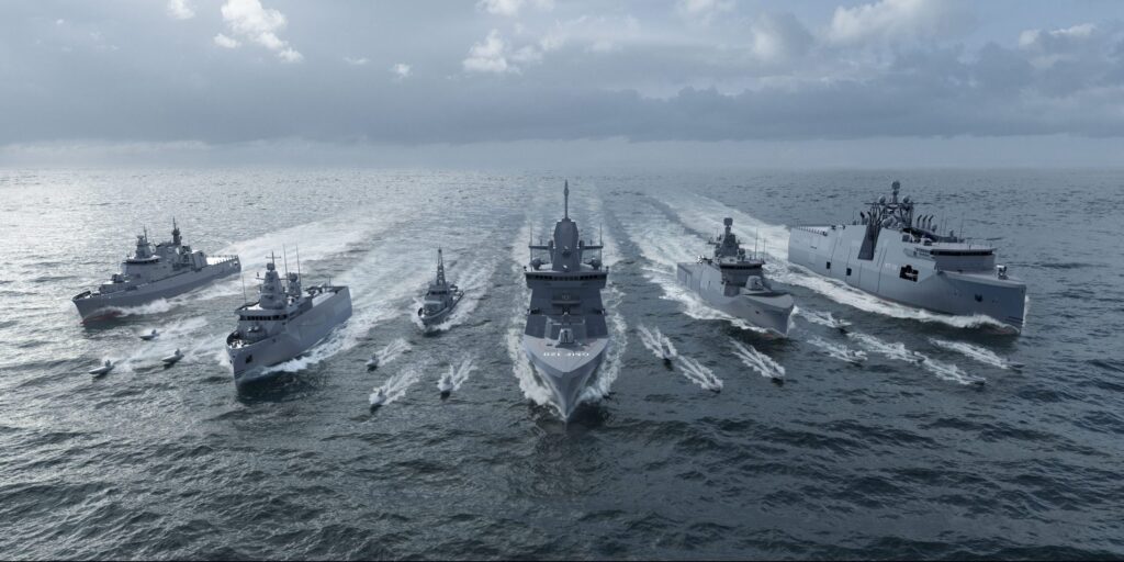 Rendering eines Marineverbands in Formation auf offener See: