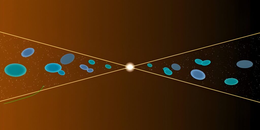 Eine von SwRI durchgeführte Studie identifizierte Partikel, die durch magnetische Rekonnexion in der Nähe der Sonne auf extrem hohe Energien beschleunigt wurden. Als die Parker Solar Probe der NASA (Flugbahn in grün dargestellt) die heliosphärische Stromschicht durchquerte, stieß sie auf verschmelzende magnetische Inseln (blau) und Protonen, die in Richtung Sonne beschleunigt wurden, wodurch die Rekonnexion als deren Quelle identifiziert werden konnte, die sich von anderen, nicht damit zusammenhängenden Sonnenprozessen unterscheidet