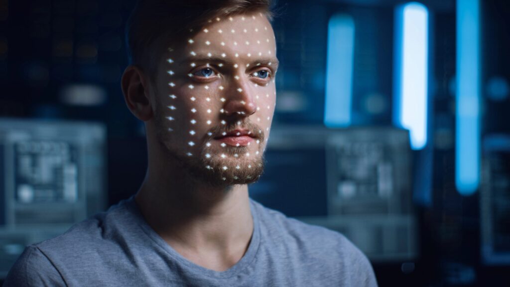 Mann mit Pixeln im Gesicht