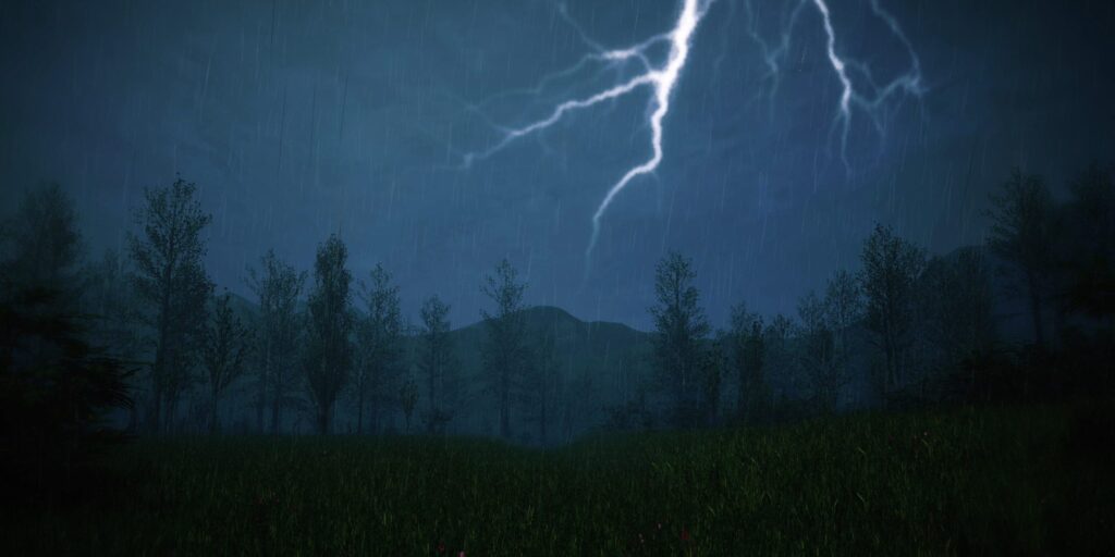 Gewitter über Wald